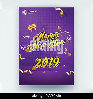 Frohes Neues Jahr 2019 Verkauf Flyer Poster Vector Template Design Stock Vektor