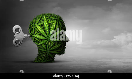 Cannabis und psychische Funktion, die mit dem Gebrauch von Marihuana als eine psychiatrische oder Psychiatrie Konzept der Auswirkungen auf das Gehirn mit Freizeit. Stockfoto