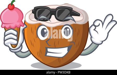 Mit Eis cartoon köstliche reife Kokosnüsse für Trinkwasser Stock Vektor