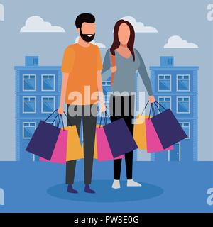 Menschen Einkaufstaschen im City cartoon Vector Illustration graphic design Stock Vektor