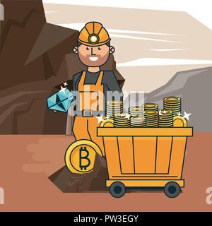 Bitcoin Mining cartoons Stock Vektor