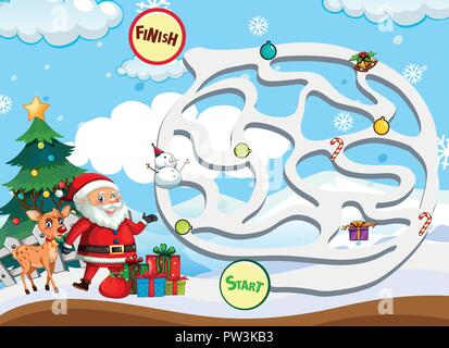 Weihnachten Labyrinth-spiel Vorlage Abbildung Stock Vektor