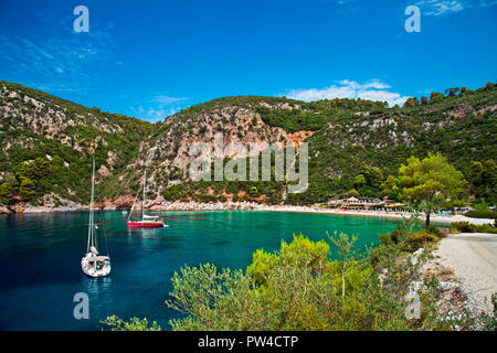 Limnonari Strand, Insel Skopelos, Nördliche Sporaden, Magnessia, Thessalien, Griechenland. Stockfoto