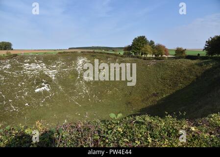 Die lochnagar Mine Krater: der Blick in den Krater in den Nordosten Stockfoto