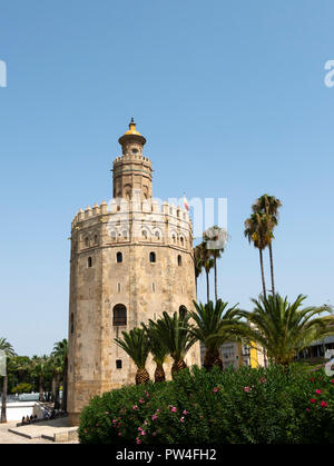 Torre del Oro (Goldener Turm) Sevilla, Andalusien, Spanien. Stockfoto