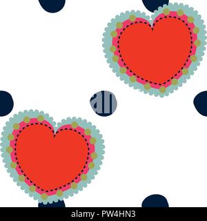 Vektor bunte ornamentale Valentines und schwarzen Tupfen nahtlose Muster Hintergrund. Perfekt für Gewebe, Quilten, Scrapbook Papier, Tapeten und Cr Stock Vektor