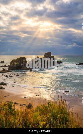 Sonne und Strand in Ecola State Park, Florida, USA. Stockfoto