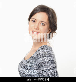 Seite Portrait von hübsche Brünette Frau Stockfoto