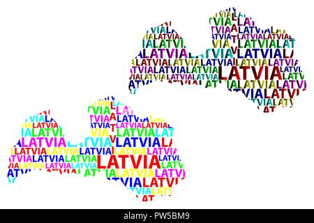 Skizze Lettland schreiben Text Karte, Republik Lettland - in der Form des Kontinents, Karte Lettland - Color Vector Illustration Stock Vektor