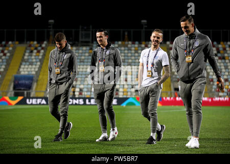 England's Maurer Berg (links), Ben Chilwell (Zweite links), James Maddison (Zweiter von rechts) und Lewis Dunk (rechts) während der UEFA Nationen Liga Spiel im Stadion HNK Rijeka in Kroatien. Stockfoto