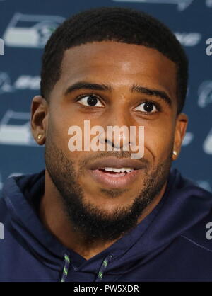 London, Großbritannien. 12. Oktober, 2018. Bobby Wagner an der Seattle Seahawks Pressekonferenz und Praxis an der Waldung, Chandlers Cross, Watford, UK vor ihren NFL UK Internationale Reihe Spiel vs Oakland Raiders, Wembley Stadion, London, UK, 12. Oktober 2018 Credit: KEITH MAYHEW/Alamy leben Nachrichten Stockfoto