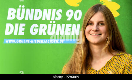 10 Oktober 2018, Niedersachsen, Hannover: Anne Kura, landesvorsitzende von Bündnis 90/Die Grünen in Niedersachsen, während einer Pressekonferenz in der Staatskanzlei. Foto: Holger Hollemann/dpa Stockfoto