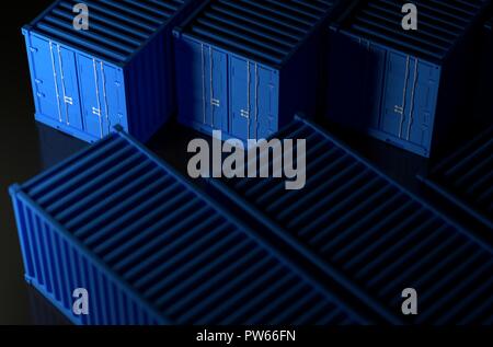 Vielen blauen Hafen Container. 3D-Rendering Stockfoto