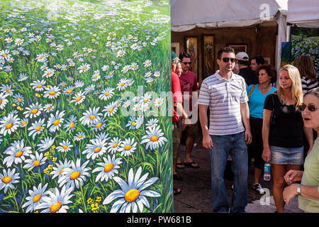 Fort Ft. Lauderdale Florida, Las Olas Boulevard, Las Olas Art Fair, Festival, Malerei, übergroß, Zelt, Gänseblümchen, Blume, Blume, Mann Männer männlich, Frau weiblich wome Stockfoto