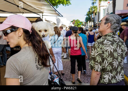 Fort Ft. Lauderdale Florida, Las Olas Boulevard, Las Olas Art Fair, Festival, Erwachsene Erwachsene Männer Männer männlich, Frau Frauen weibliche Dame, Hunde, Pudel, weiß, Haustier Stockfoto