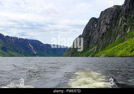 Western Brook Pond und Gros Morne National Park, Neufundland, Kanada, von der Tour Boot und Tischplatte in den Bergen, im Landesinneren fjiord Stockfoto