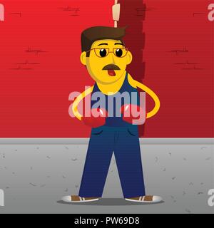 Gelbe Mann seine Fäuste Holding vor ihm bereit zu kämpfen Boxhandschuh. Vektor Cartoon Illustration. Stock Vektor