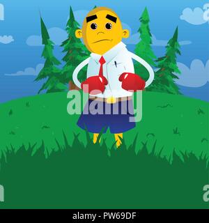 Gelbe Mann seine Fäuste Holding vor ihm bereit zu kämpfen Boxhandschuh. Vektor Cartoon Illustration. Stock Vektor