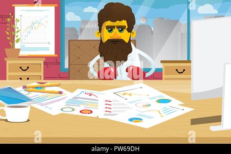 Gelbe Mann seine Fäuste Holding vor ihm bereit zu kämpfen Boxhandschuh. Vektor Cartoon Illustration. Stock Vektor