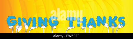 Diverse Hände, die Buchstaben des Alphabets das Wort Danken erstellt. Vector Illustration. Stock Vektor