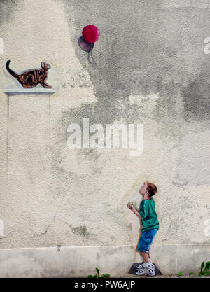 Banksy wie Graffiti, Trompe-l oeil Troyes Frankreich Stockfoto