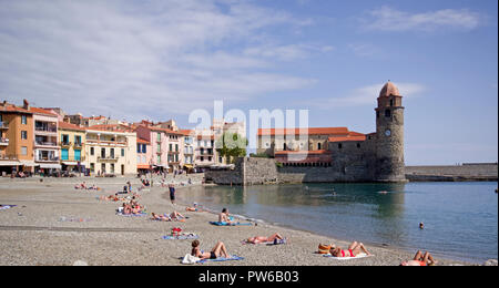 Plage Boramar Collioure Frankreich Stockfoto