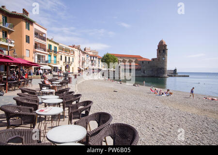 Plage Boramar Collioure Frankreich Stockfoto