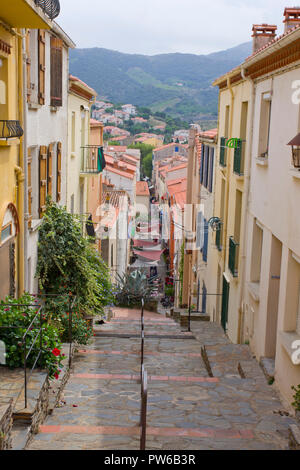 Alte Häuser Banyuls-sur-Mer Stockfoto