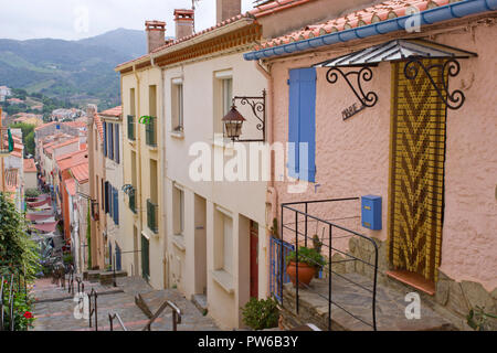 Alte Häuser Banyuls-sur-Mer Stockfoto