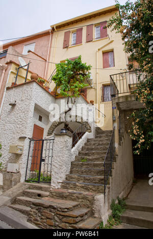 Alte Häuser Banyuls-sur-Mer Stockfoto