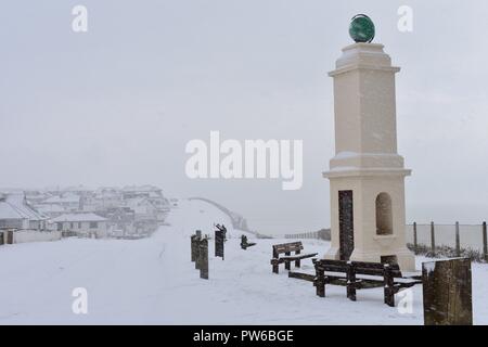 Meridian Mounument während des Schneesturms. Stockfoto