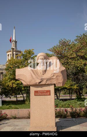 Statue des Manas in eckigen am Denkmal in Bischkek, Kirgisistan. Stockfoto