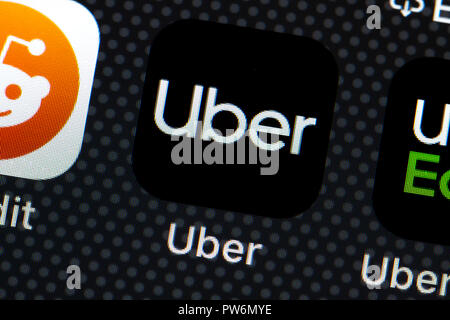 Uber App auf iPhone (Nahaufnahme, Makro) - USA Stockfoto