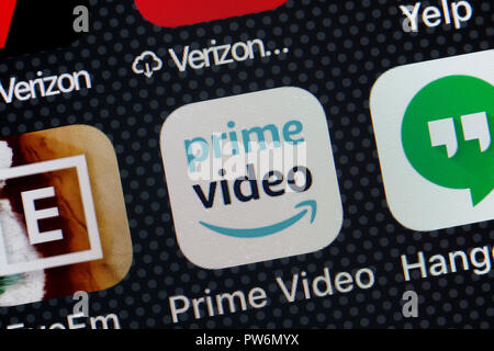 Amazon Prime Video App auf iPhone (Nahaufnahme, Makro) - USA Stockfoto