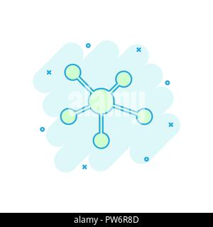 Vektor cartoon soziales Netzwerk, Moleküle, DNA-Symbol im Comic-stil. Molekül zeichen Abbildung Piktogramm. Dna-business splash Wirkung Konzept. Stock Vektor