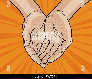 Hohle Hand. Pop Art retro Comic Stil. Cartoon Vector Illustration Stock Vektor