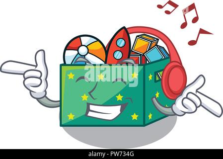 Musik hören Kinder Spielzeug in der Karikatur box Stock Vektor