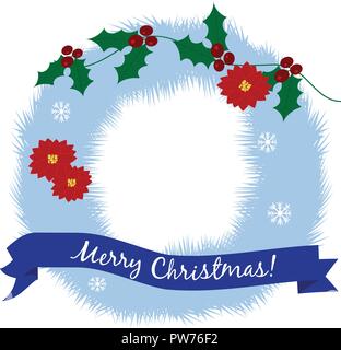 Weihnachten Grußkarte. Weihnachten Kranz in blauer Farbe. Stock Vektor