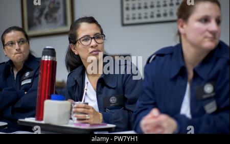 Ein Mitglied der Argentinischen Luftwaffe ärztlicher Dienst beteiligt sich an einer Diskussion in der Gruppe während einer Führungsperson Engagement als Teil des Departements für Verteidigung Partnerschaft Programm 20.09.2010 am Nationalen Institut für Luft- und Raumfahrt Medizin, Argentinien. Führungskräfte von der Georgia Air National Guard und 12 Luftwaffe (Afsouth), Wissen und Erfahrung mit argentinischen Partnern auszutauschen. Die wichtigsten Führer Engagement ist ein wichtiger Schritt zur Stärkung der Partnerschaft zwischen den beiden Nationen. Stockfoto