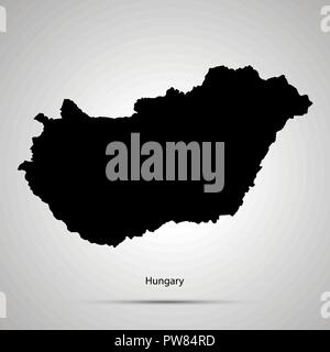 Ungarn Landkarte, einfache schwarze Silhouette auf Grau Stock Vektor