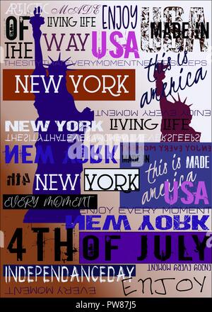 New York USA NEW YORK CITY Poster 4. Ausgabe Juli Abstract T-shirt Kleid Typografie Stockfoto