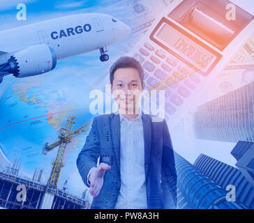 Doppelbelichtung business Handshake Stockfoto