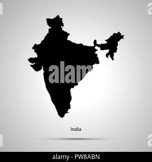 Indien Landkarte, einfache schwarze Silhouette auf Grau Stock Vektor