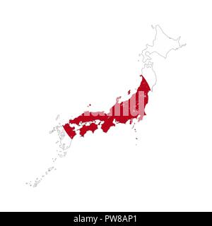 Japan Land Silhouette mit Flagge auf, isoliert auf weißem Hintergrund Stock Vektor