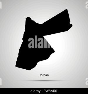 Jordanien Landkarte, einfache schwarze Silhouette auf Grau Stock Vektor