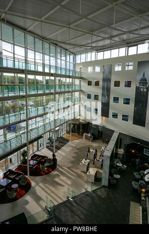 Hell und luftig, Rezeption, Radisson Blu Hotel am Flughafen London Stansted, England, Großbritannien Stockfoto
