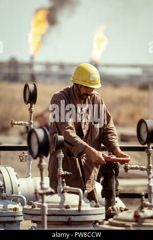 Ziehen Sie die Ventile an der Algier Naftec Raffinerie, einer Tochtergesellschaft von Sonatrach, einer von vier Algeriens Raffinerien. Kohlenwasserstoffe spielen eine entscheidende Rolle in der algerischen Wirtschaft, entfallen rund 60 % der Haushaltseinnahmen und über 95% der Exporterlöse. Die US-amerikanische Energy Information Administration berichtete, dass im Jahr 2005, Algerien hatte 160 Billionen Kubikfuß (TCF) der nachgewiesenen Erdgasreserven, die achtgrößte der Welt. Stockfoto