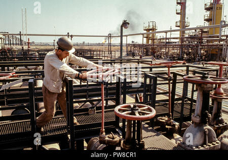 Ziehen Sie die Ventile an der Algier Naftec Raffinerie, einer Tochtergesellschaft von Sonatrach, einer von vier Algeriens Raffinerien. Kohlenwasserstoffe spielen eine entscheidende Rolle in der algerischen Wirtschaft, entfallen rund 60 % der Haushaltseinnahmen und über 95% der Exporterlöse. Die US-amerikanische Energy Information Administration berichtete, dass im Jahr 2005, Algerien hatte 160 Billionen Kubikfuß (TCF) der nachgewiesenen Erdgasreserven, die achtgrößte der Welt. Stockfoto