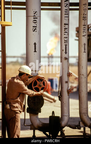 Ziehen Sie die Ventile an der Algier Naftec Raffinerie, einer Tochtergesellschaft von Sonatrach, einer von vier Algeriens Raffinerien. Kohlenwasserstoffe spielen eine entscheidende Rolle in der algerischen Wirtschaft, entfallen rund 60 % der Haushaltseinnahmen und über 95% der Exporterlöse. Die US-amerikanische Energy Information Administration berichtete, dass im Jahr 2005, Algerien hatte 160 Billionen Kubikfuß (TCF) der nachgewiesenen Erdgasreserven, die achtgrößte der Welt. Stockfoto