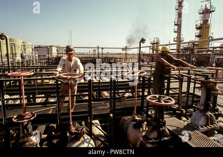 Ziehen Sie die Ventile an der Algier Naftec Raffinerie, einer Tochtergesellschaft von Sonatrach, einer von vier Algeriens Raffinerien. Kohlenwasserstoffe spielen eine entscheidende Rolle in der algerischen Wirtschaft, entfallen rund 60 % der Haushaltseinnahmen und über 95% der Exporterlöse. Die US-amerikanische Energy Information Administration berichtete, dass im Jahr 2005, Algerien hatte 160 Billionen Kubikfuß (TCF) der nachgewiesenen Erdgasreserven, die achtgrößte der Welt. Stockfoto